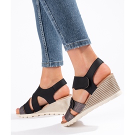 Sandalias cuña mujer velcro negro 2