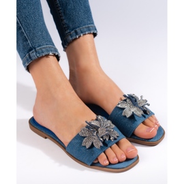 Chanclas de mujer denim con decoración azul 1 Chanclas de mujer denim con decoración azul 1