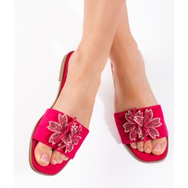 Chanclas de mujer fucsia con adorno rosa 1