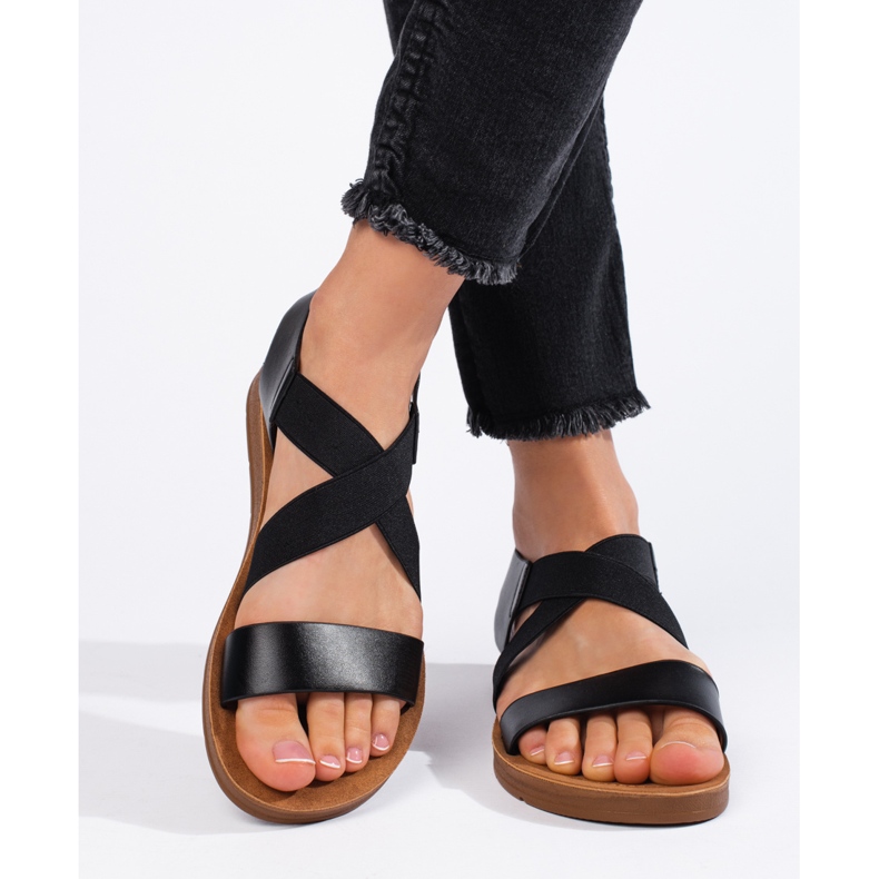 Sandalias negras sin cordones para mujer negro 2