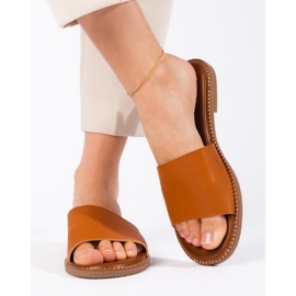 Chanclas planas de mujer camel marrón 4
