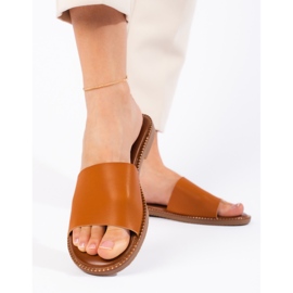 Chanclas planas de mujer camel marrón 3