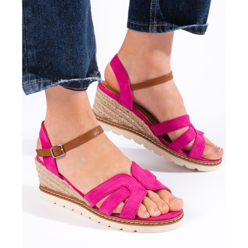 Sandalias cuña mujer rosa rosado 2