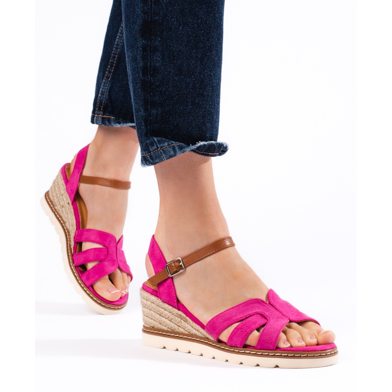 Sandalias cuña mujer rosa 1