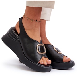 Sandalias Mujer Piel Cuña Con Adorno Negro Salvania 9