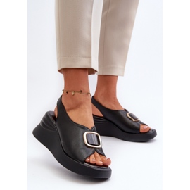 Sandalias Mujer Piel Cuña Con Adorno Negro Salvania 3