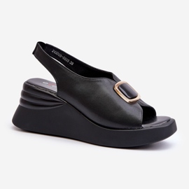 Sandalias Mujer Piel Cuña Con Adorno Negro Salvania 1