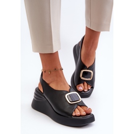 Sandalias Mujer Piel Cuña Con Adorno Negro Salvania 4