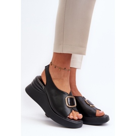 Sandalias Mujer Piel Cuña Con Adorno Negro Salvania 2