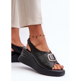 Sandalias Mujer Piel Cuña Con Adorno Negro Salvania 5