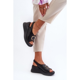 Sandalias Mujer Piel Cuña Con Adorno Negro Salvania 6