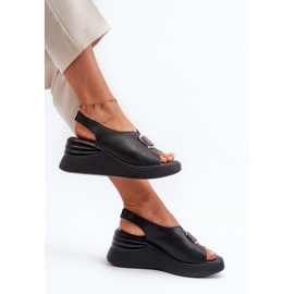 Sandalias Mujer Piel Cuña Con Adorno Negro Salvania 7