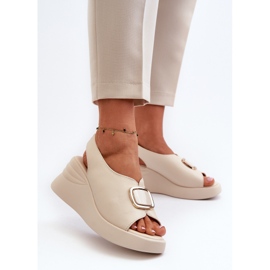 Sandalias Mujer Piel Cuña Con Adorno Beige Salvania 4
