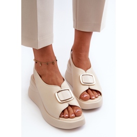 Sandalias Mujer Piel Cuña Con Adorno Beige Salvania 8