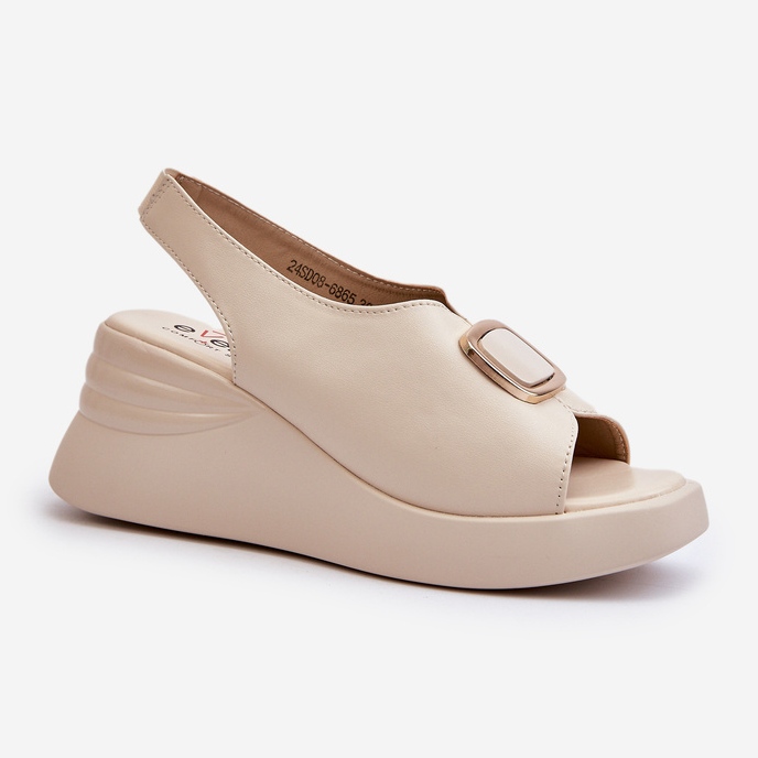 Sandalias Mujer Piel Cuña Con Adorno Beige Salvania 2