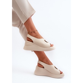 Sandalias Mujer Piel Cuña Con Adorno Beige Salvania 9