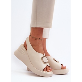 Sandalias Mujer Piel Cuña Con Adorno Beige Salvania 3