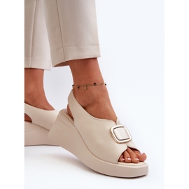 Sandalias Mujer Piel Cuña Con Adorno Beige Salvania 6