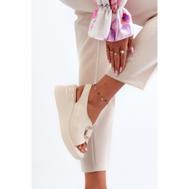 Sandalias Mujer Piel Cuña Con Adorno Beige Salvania 7