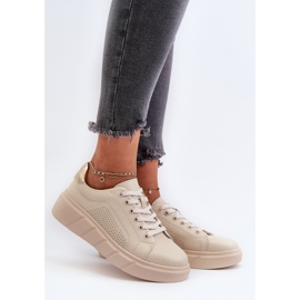 Deportivas Mujer de Piel con Plataforma Beige Gatira 2
