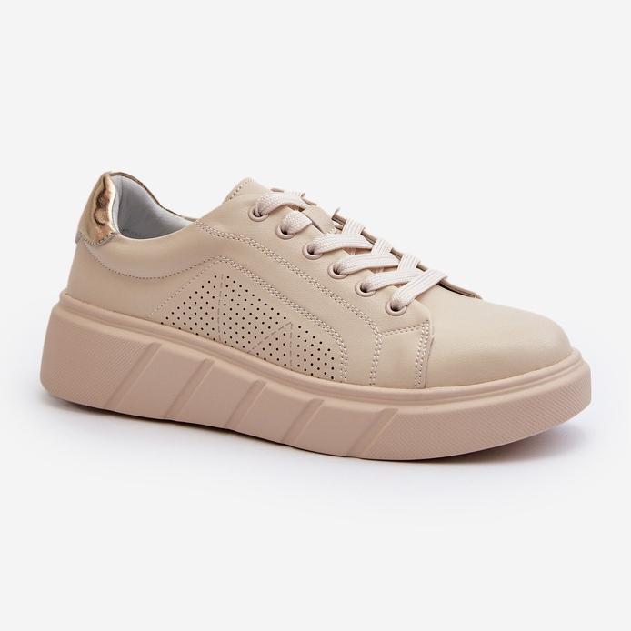 Deportivas Mujer de Piel con Plataforma Beige Gatira 1 Deportivas Mujer de Piel con Plataforma Beige Gatira 1