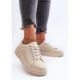 Deportivas Mujer de Piel con Plataforma Beige Gatira 3