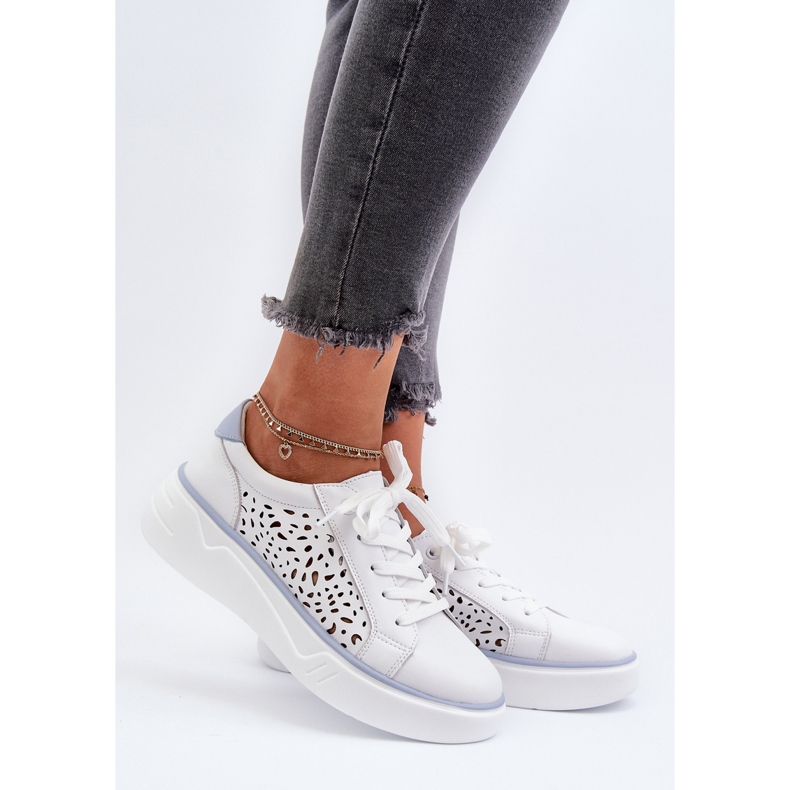 Zapatillas de Mujer Caladas con Plataforma Piel Blanco Peilaeno 2