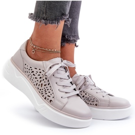 Zapatillas Mujer Caladas con Plataforma Piel Gris Peilaeno 10