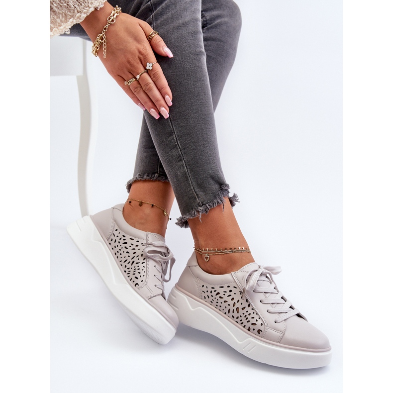 Zapatillas Mujer Caladas con Plataforma Piel Gris Peilaeno 1