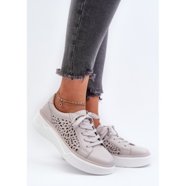 Zapatillas Mujer Caladas con Plataforma Piel Gris Peilaeno 3