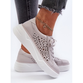 Zapatillas Mujer Caladas con Plataforma Piel Gris Peilaeno 7