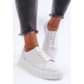 Zapatillas de mujer de piel con plataforma, blanco Eselmarie 4