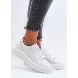 Zapatillas de mujer de piel con plataforma, blanco Eselmarie 2