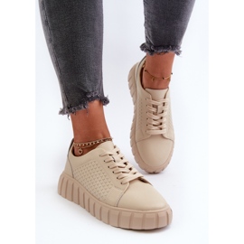 Zapatillas de mujer de piel con plataforma Eselmarie beige 4