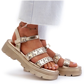 Sandalias Mujer Decoradas Piel Ecológica Oro Arcida dorado 9