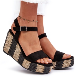 Sandalias De Mujer Con Cuña Y Trenza, Negro Reviala 9