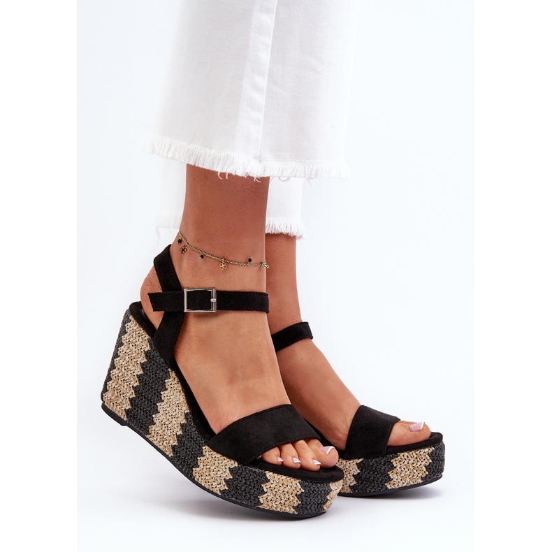 Sandalias De Mujer Con Cuña Y Trenza, Negro Reviala 2