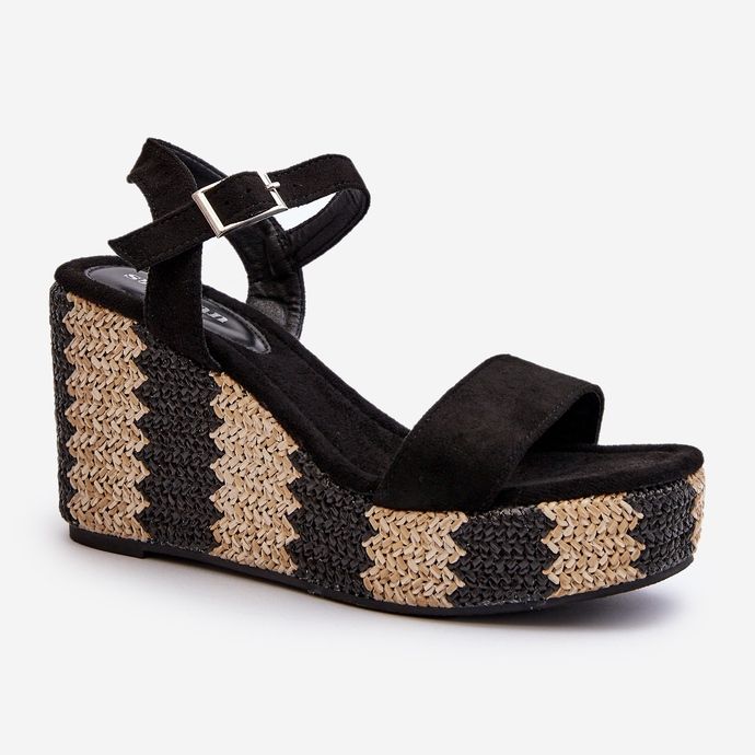 Sandalias De Mujer Con Cuña Y Trenza, Negro Reviala 1