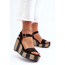 Sandalias De Mujer Con Cuña Y Trenza, Negro Reviala 3