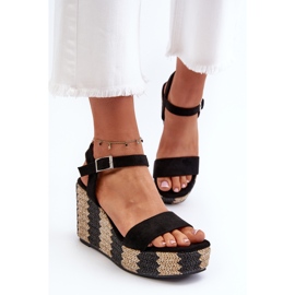 Sandalias De Mujer Con Cuña Y Trenza, Negro Reviala 4