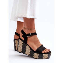 Sandalias De Mujer Con Cuña Y Trenza, Negro Reviala 5