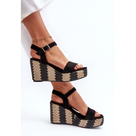 Sandalias De Mujer Con Cuña Y Trenza, Negro Reviala 7