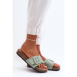Chanclas de mujer de ante ecológico con hebilla, menta Laeltia verde 3