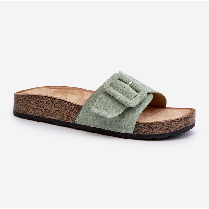 Chanclas de mujer de ante ecológico con hebilla, menta Laeltia verde 2 Chanclas de mujer de ante ecológico con hebilla, menta Laeltia verde 2