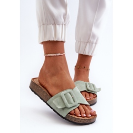 Chanclas de mujer de ante ecológico con hebilla, menta Laeltia verde 5