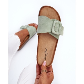 Chanclas de mujer de ante ecológico con hebilla, menta Laeltia verde 1