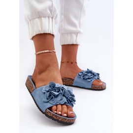 Chanclas de Mujer con Plataforma de Corcho Fabricadas en Ante Ecológico, Azul Jaihini 3