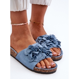 Chanclas de Mujer con Plataforma de Corcho Fabricadas en Ante Ecológico, Azul Jaihini 5