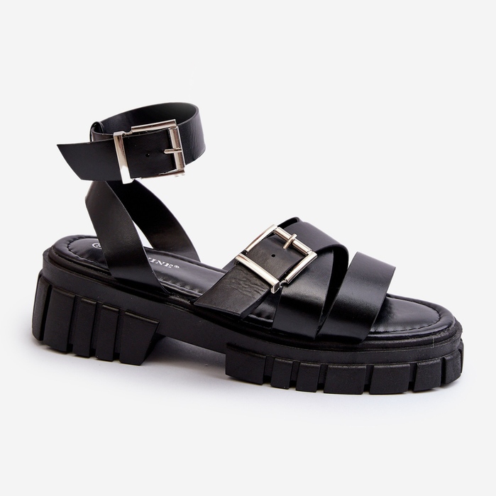 Sandalias Mujer Con Tiras Piel Ecológica Negro Eladira 1