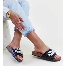 Chanclas negras con suela de corcho con cuentas Zlatna negro 1